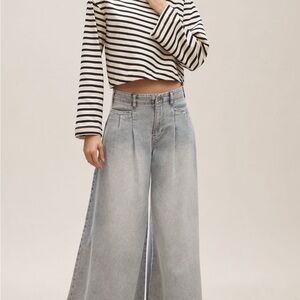 Pilcro Pleated Palazzo Mid-Rise Wide-Leg Light Blue Jeans
